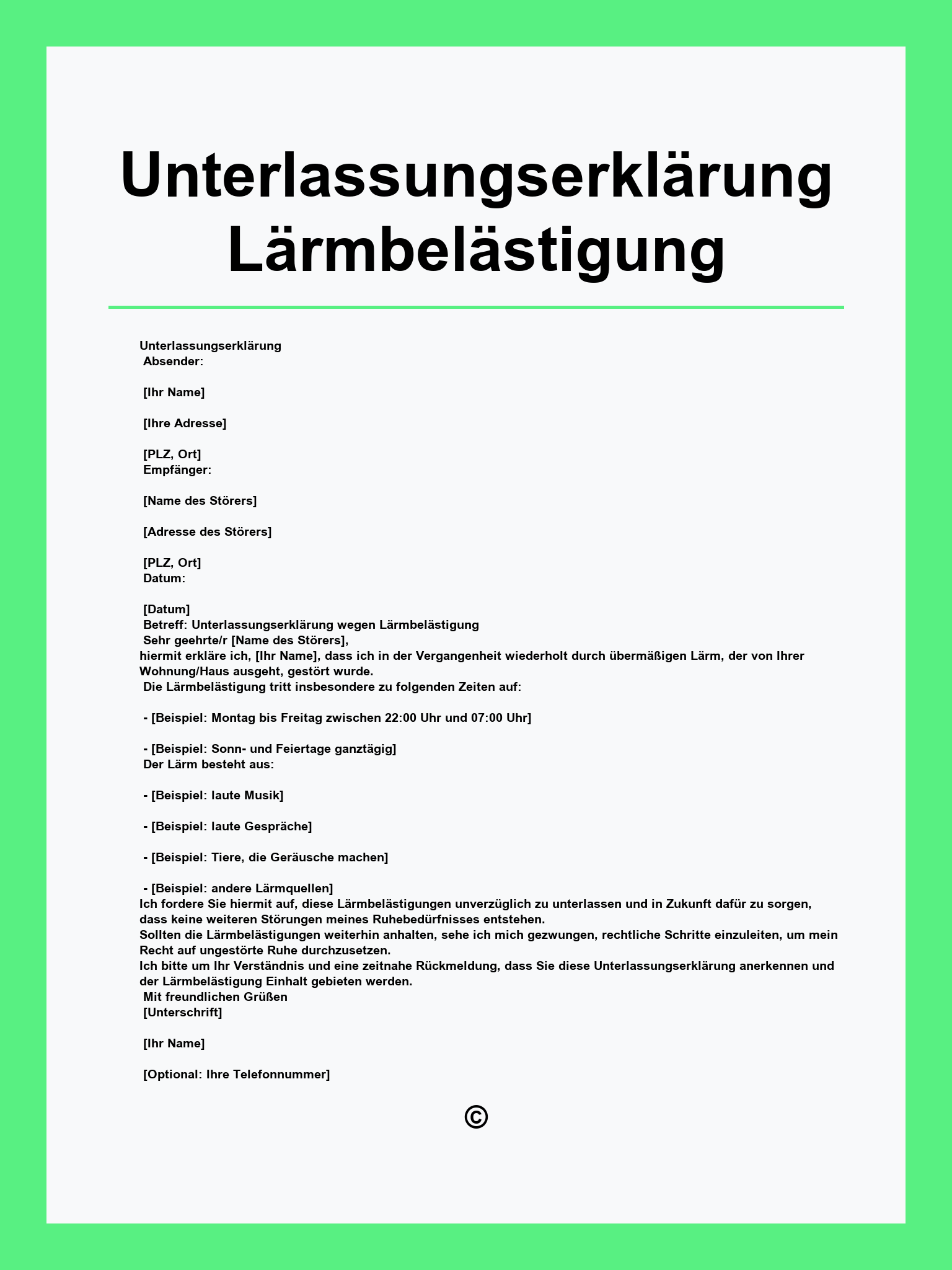 Unterlassungserklärung Lärmbelästigung Muster