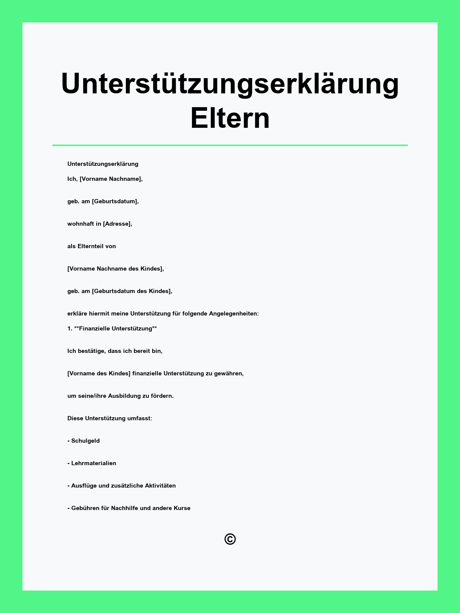 Unterstützungserklärung Eltern