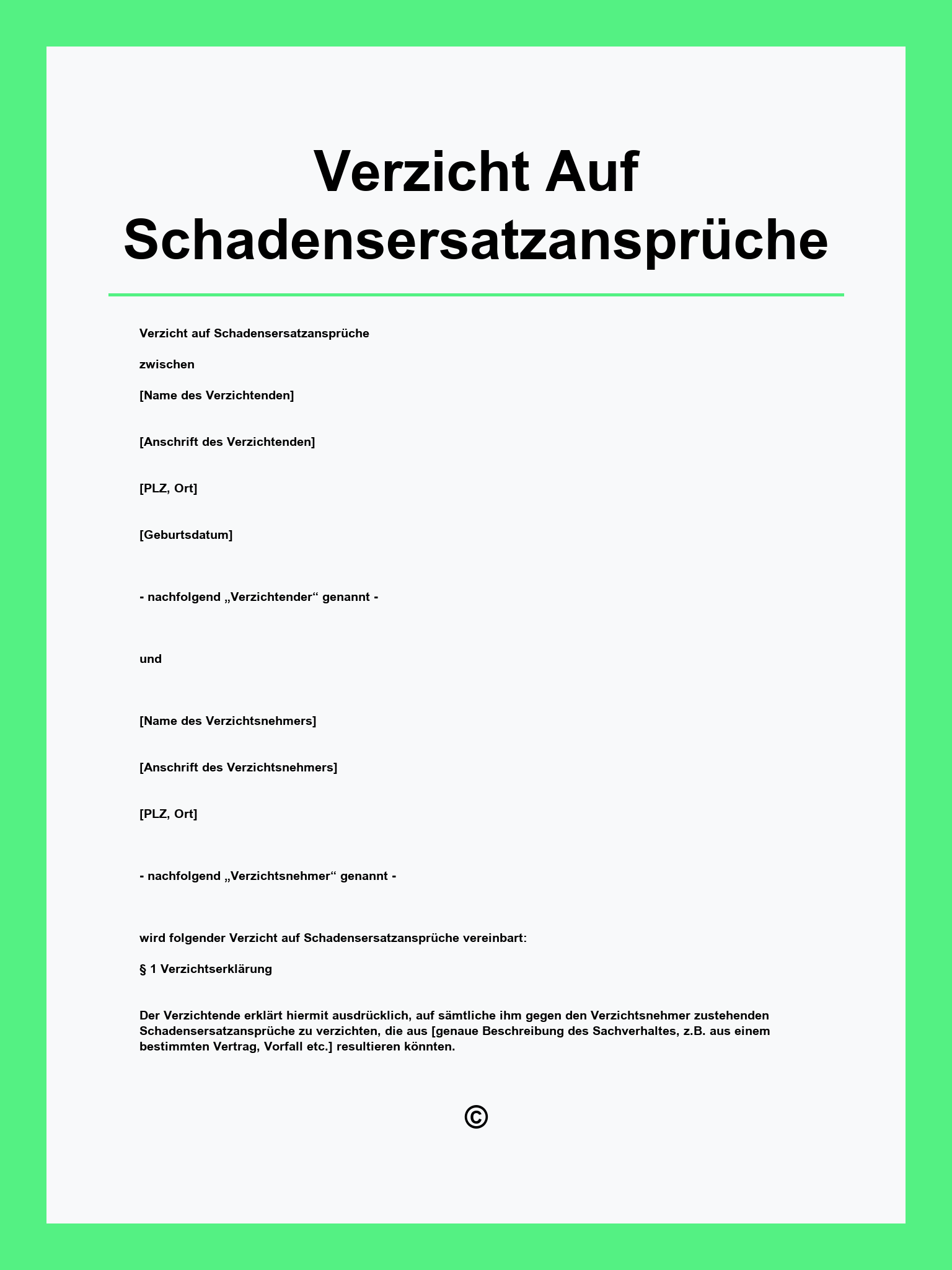 Verzicht Auf Schadensersatzansprüche Muster