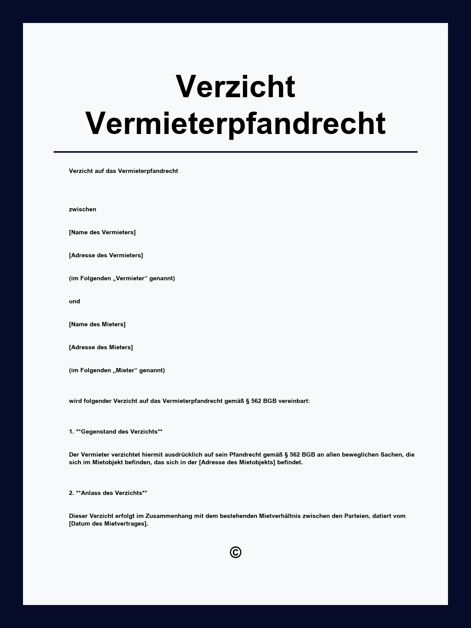 Verzicht Vermieterpfandrecht Muster