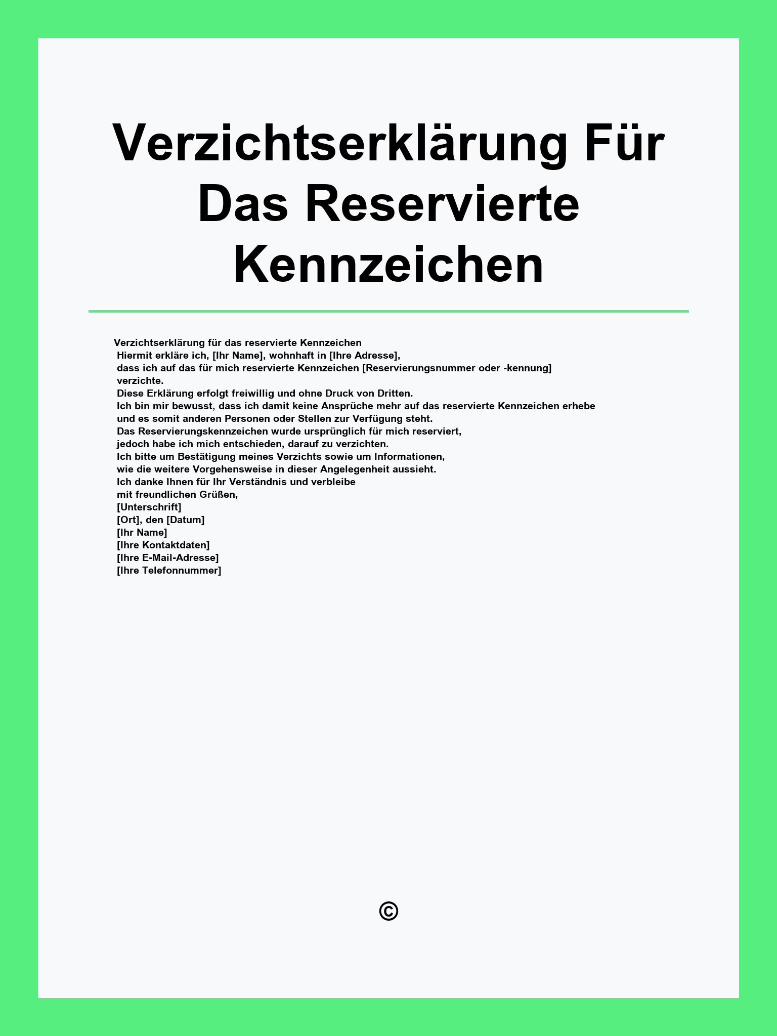 Verzichtserklärung Für Das Reservierte Kennzeichen