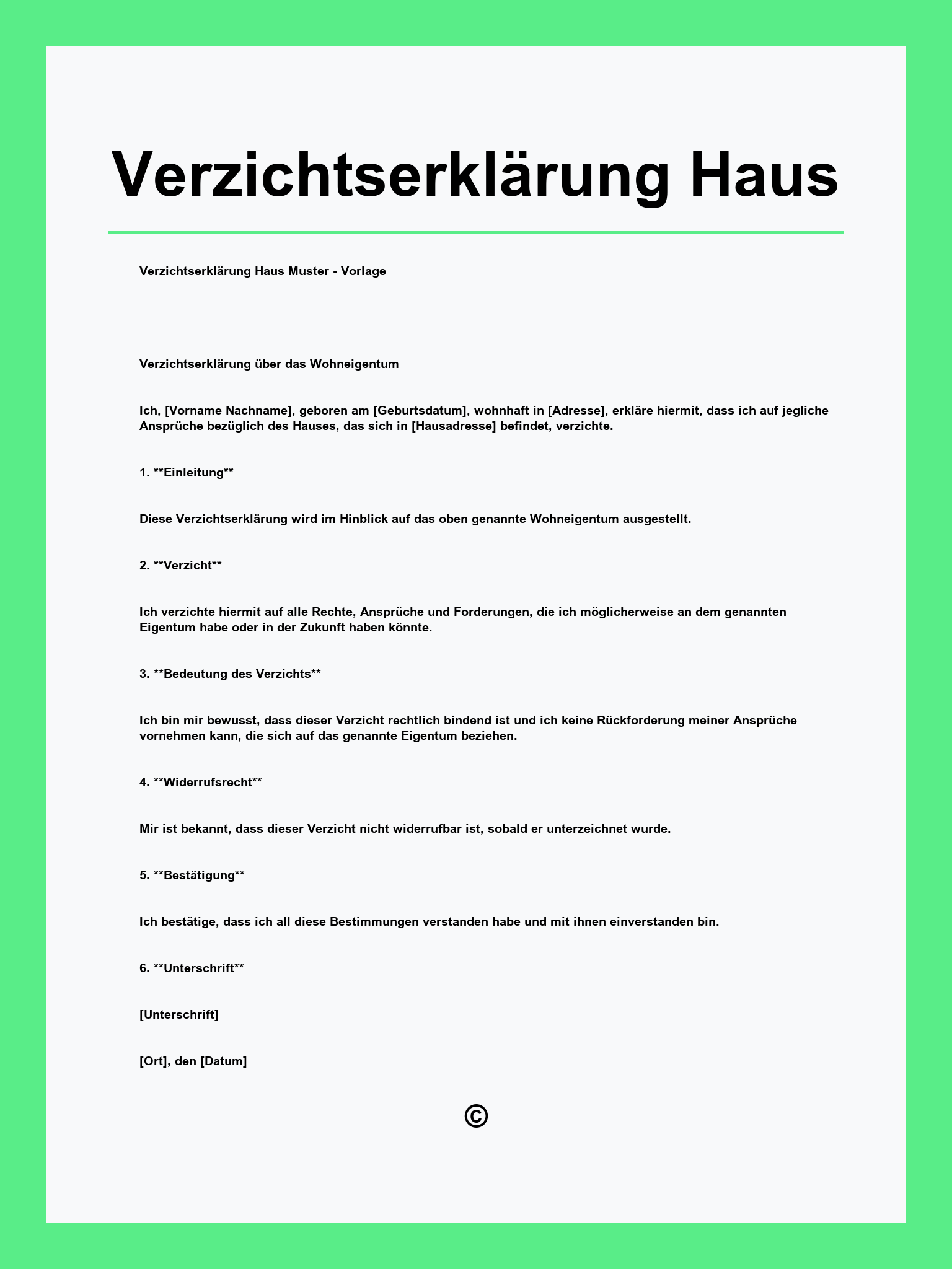 Verzichtserklärung Haus Muster
