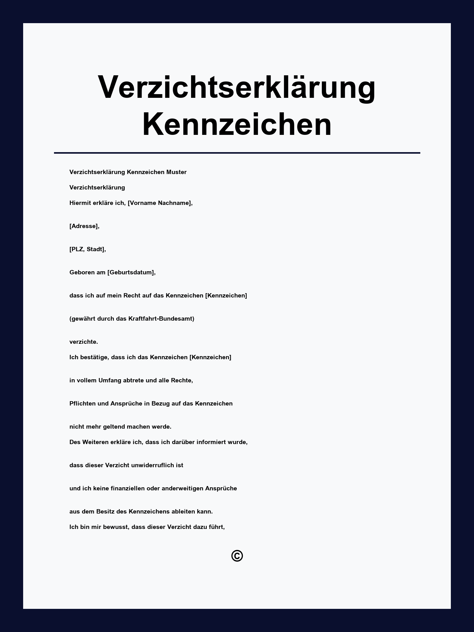 Verzichtserklärung Kennzeichen
