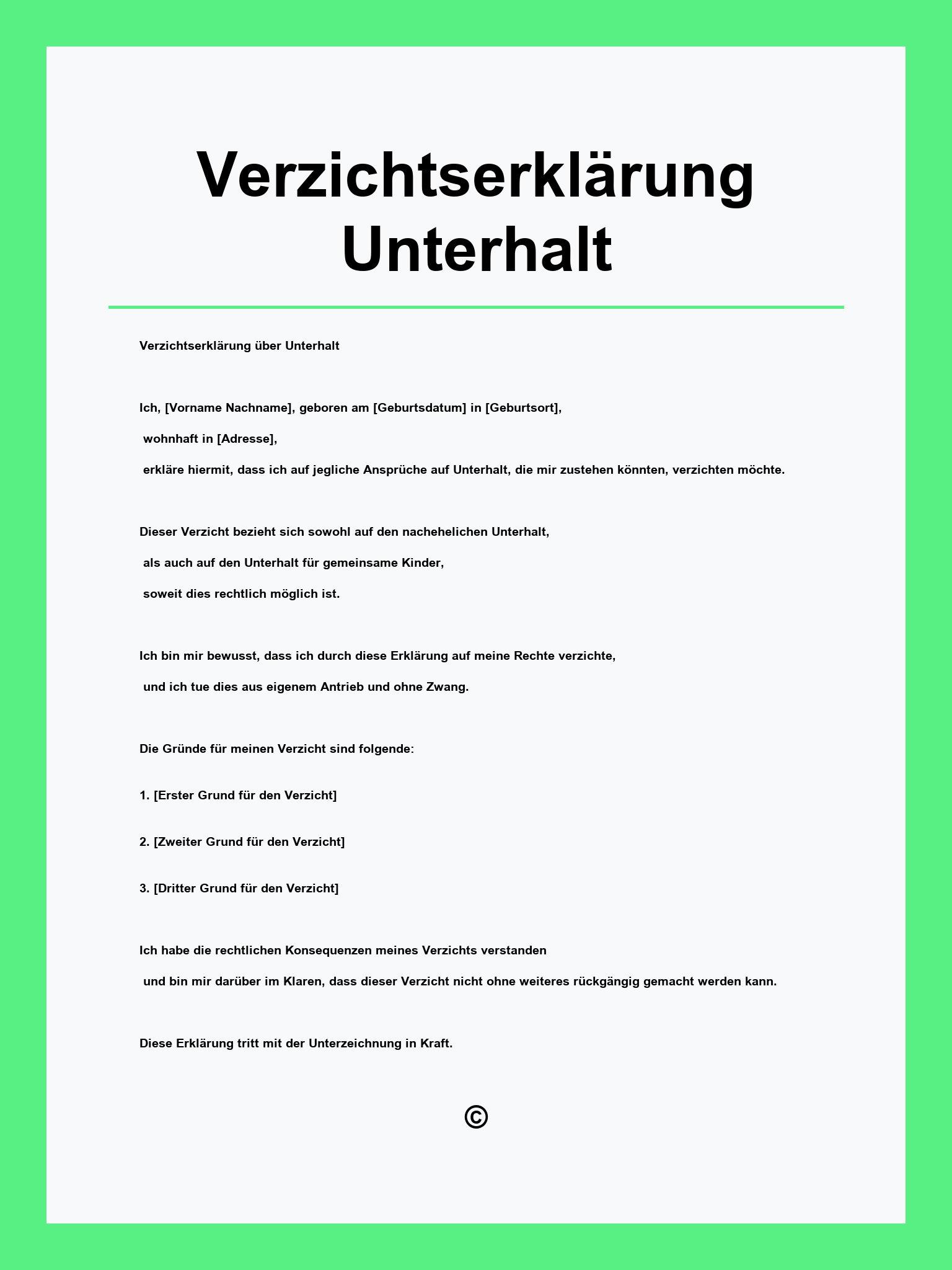 Verzichtserklärung Unterhalt Muster