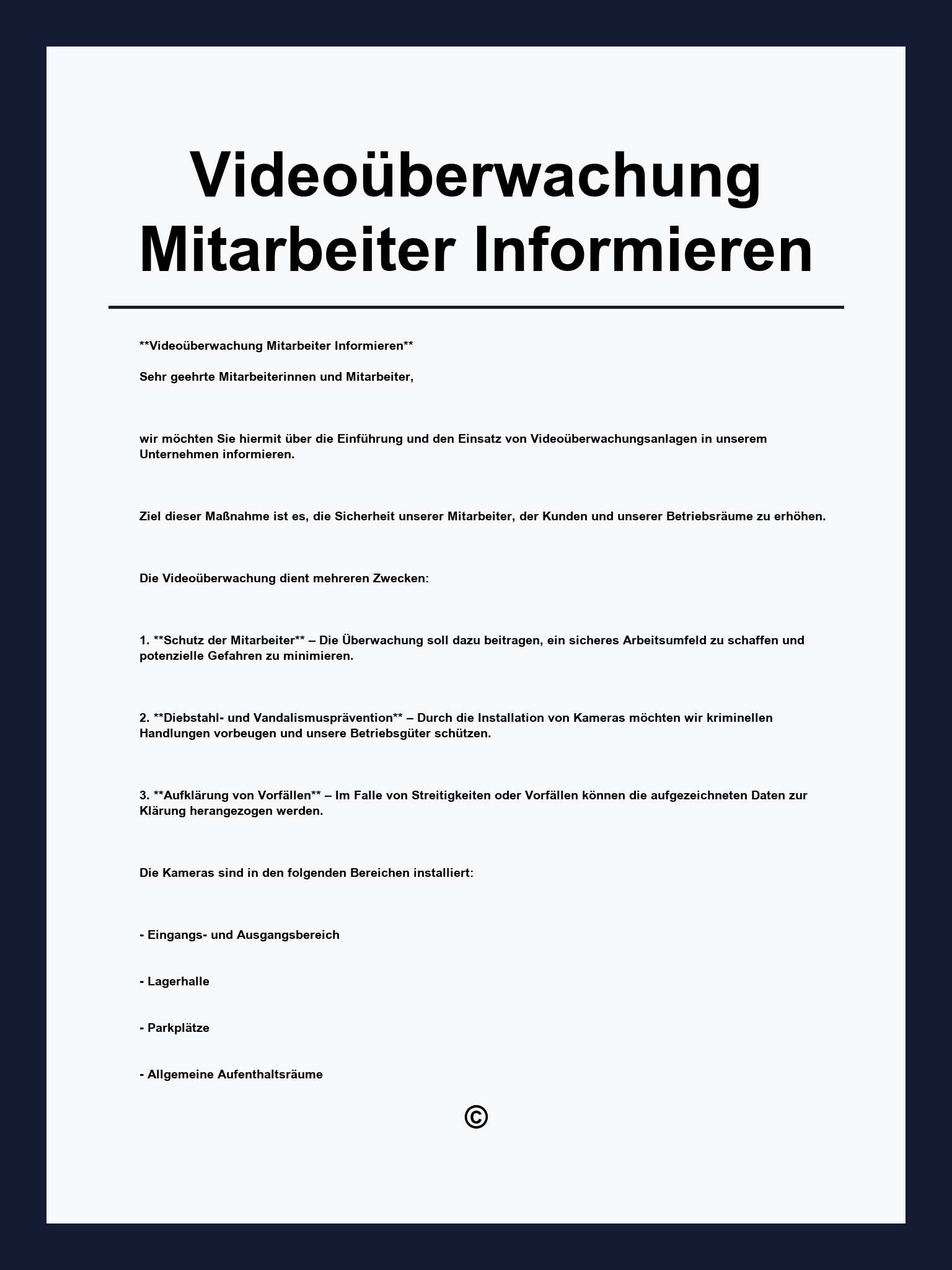 Videoüberwachung Mitarbeiter Informieren Muster