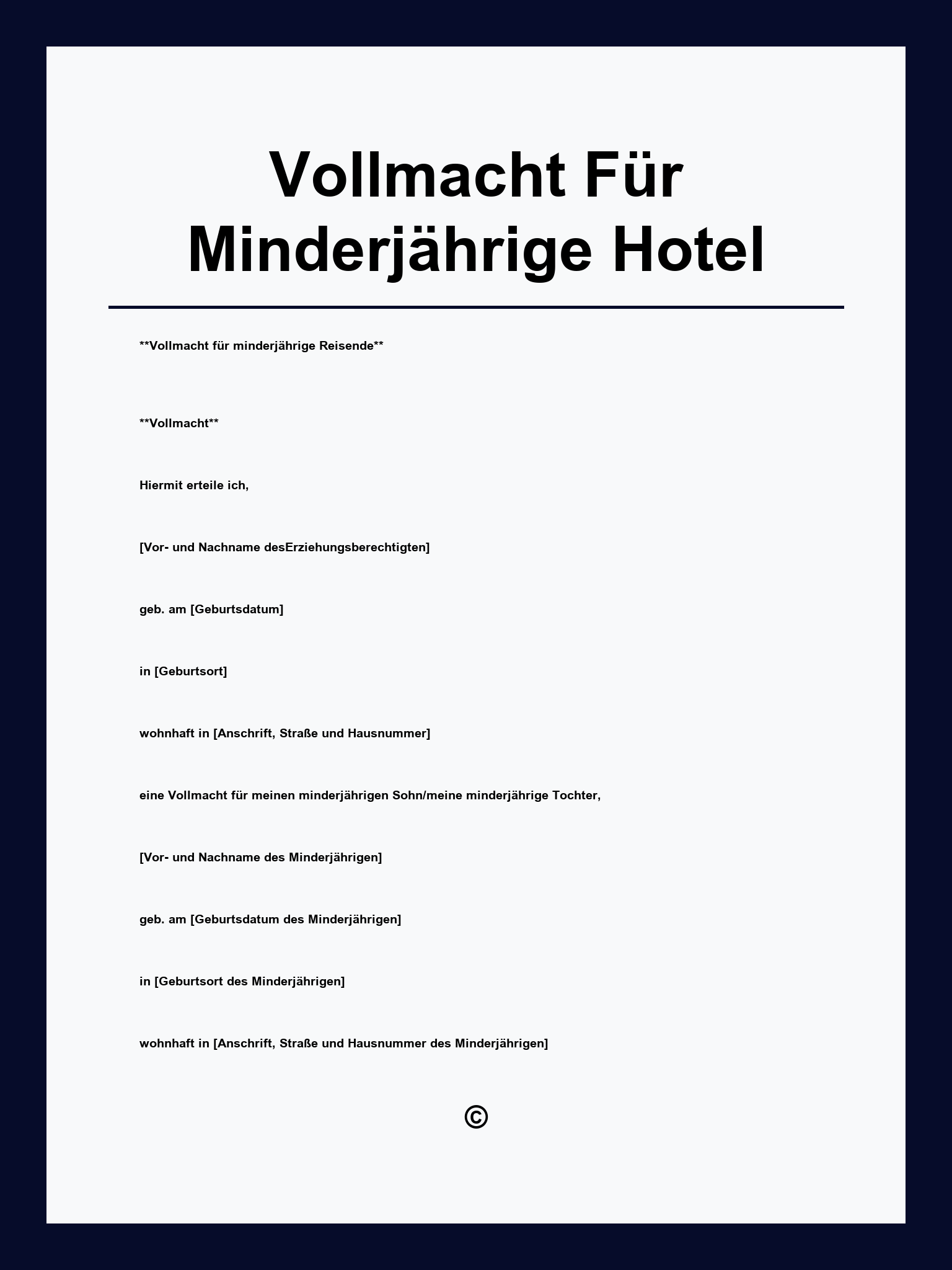 Vollmacht Für Minderjährige Hotel
