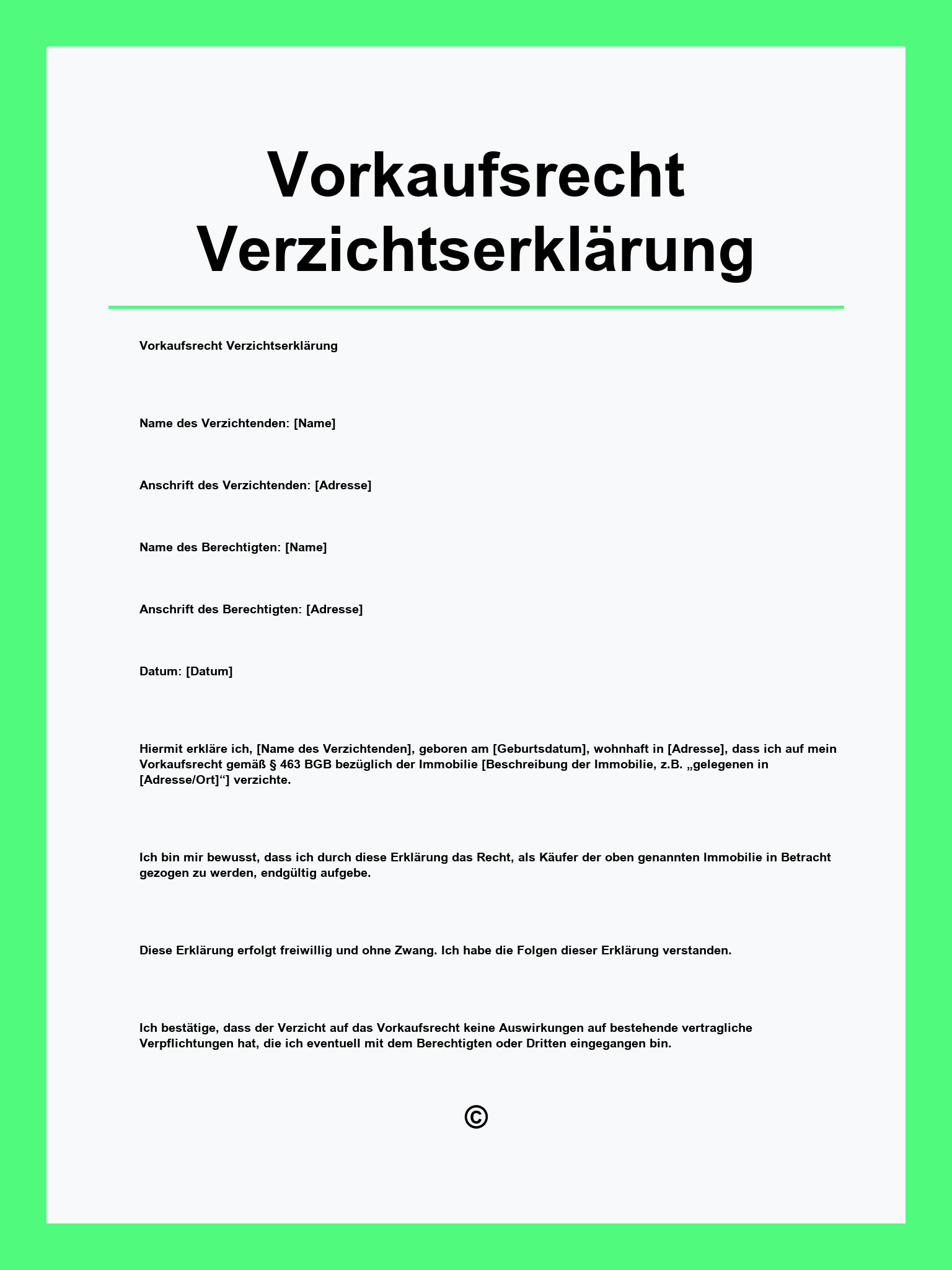 Vorkaufsrecht Verzichtserklärung Muster