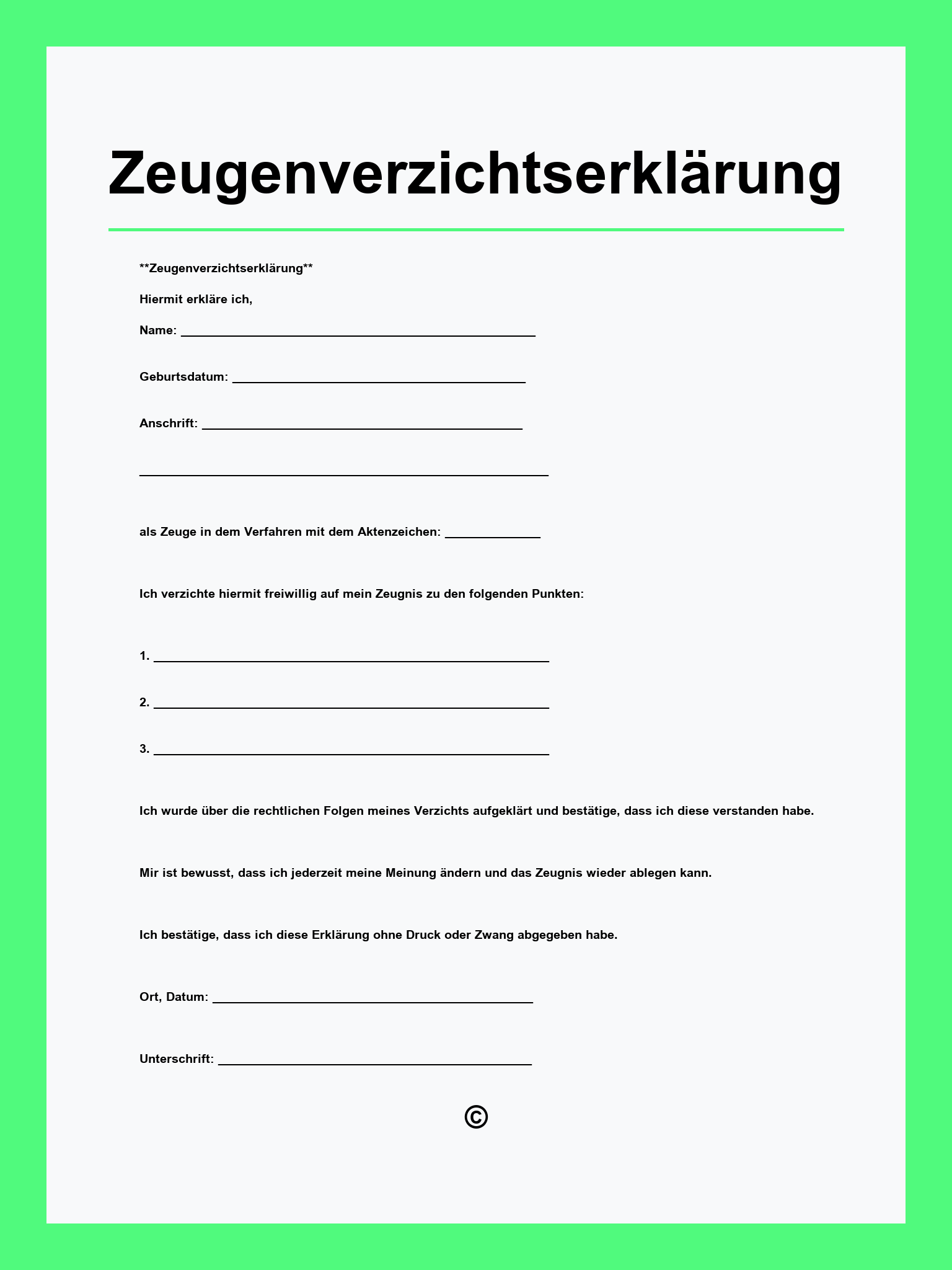 Zeugenverzichtserklärung