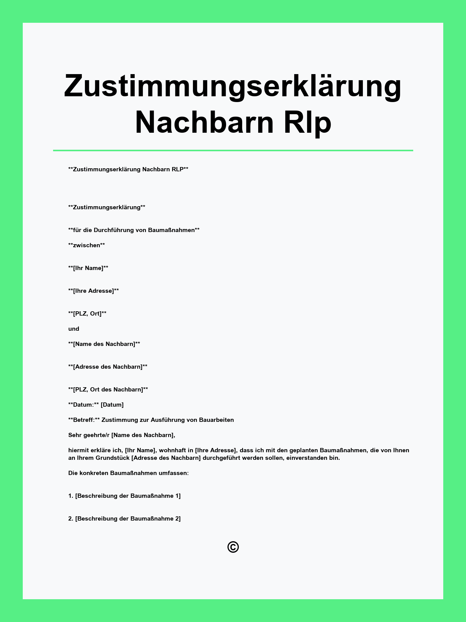 Zustimmungserklärung Nachbarn Vorlage Rlp